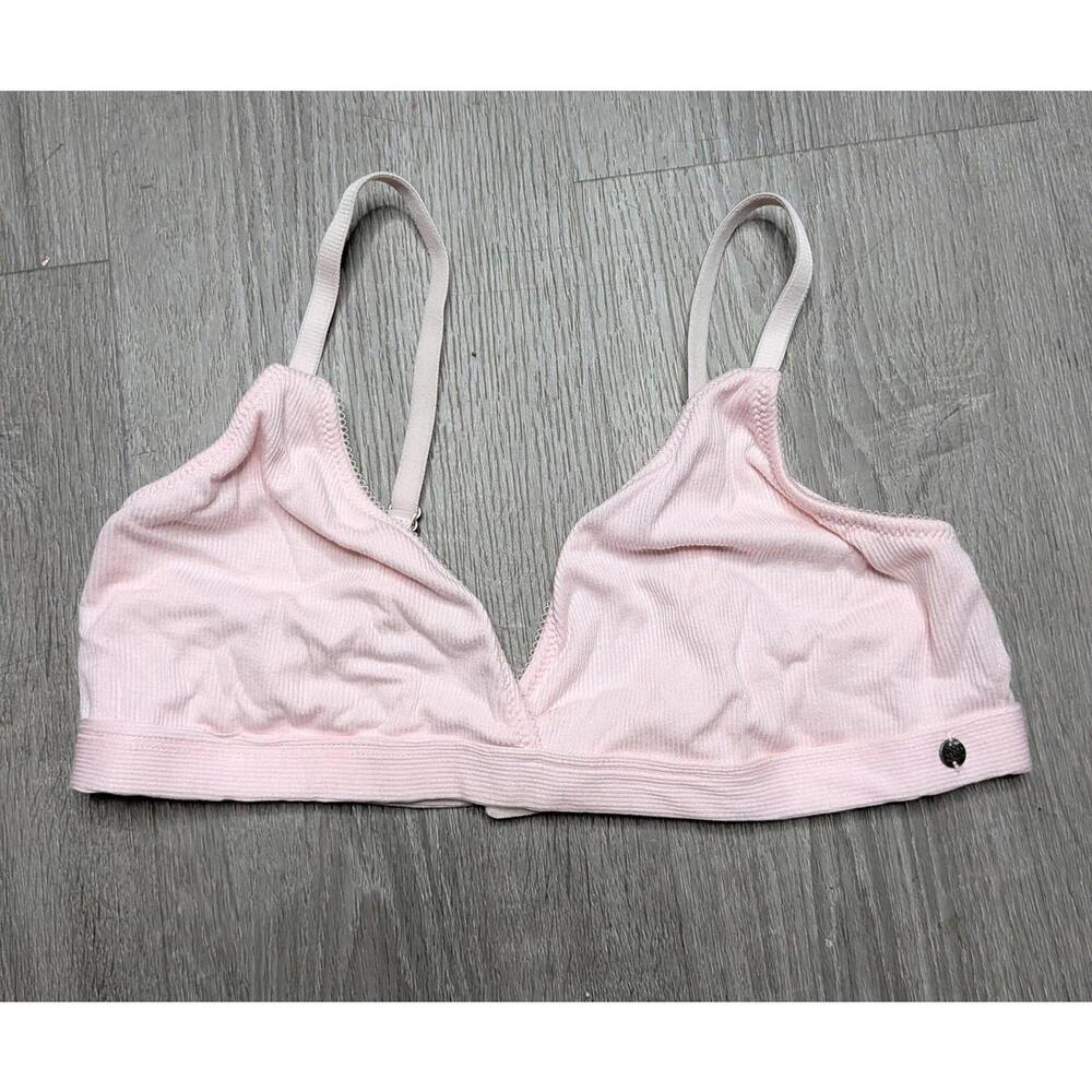 Lucky Brand Bralette Womens M Pink Soft Ribbed Wireless Adjustable Strap Bra